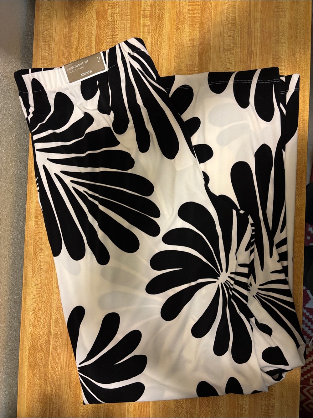 Chico's Wide Leg Pants in Black and White Abstract Print